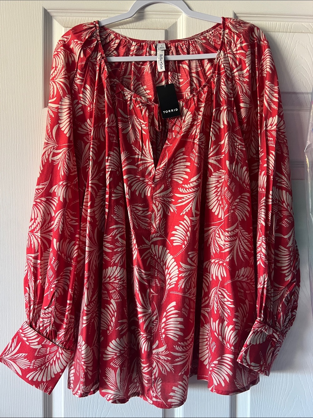 torrid Rust and Khaki Tiki Tropical Print Peasant Blouse NEW